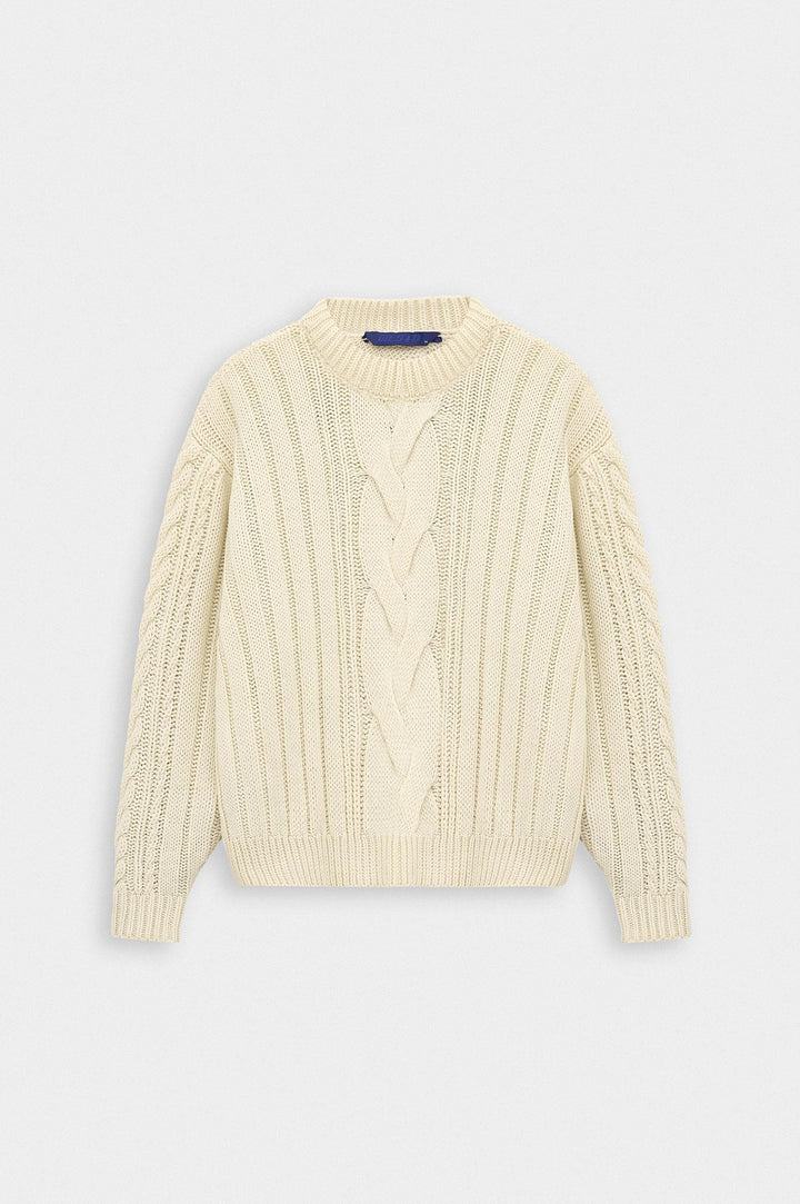 Giesto Pull en tricot écru à col rond texturé - Écru