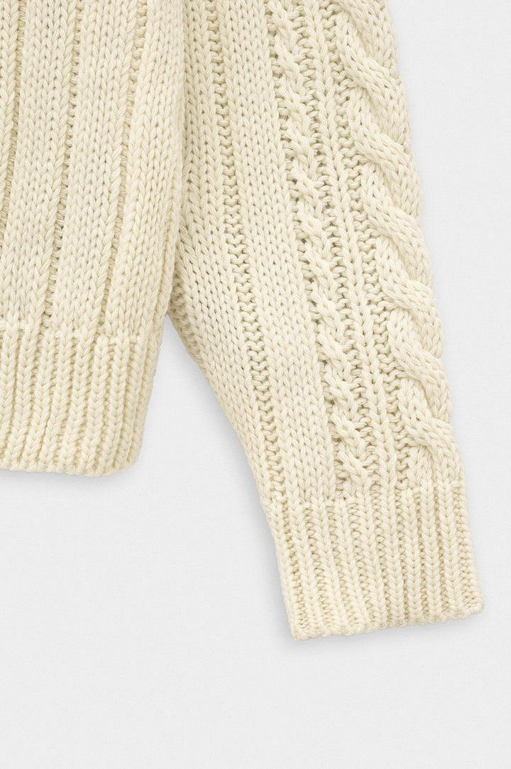 Giesto Pull en tricot écru à col rond texturé - Écru