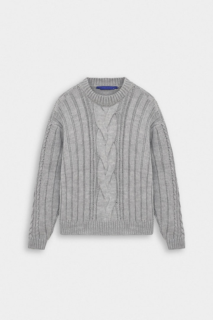 Giesto Pull en tricot gris à col rond texturé - Gris