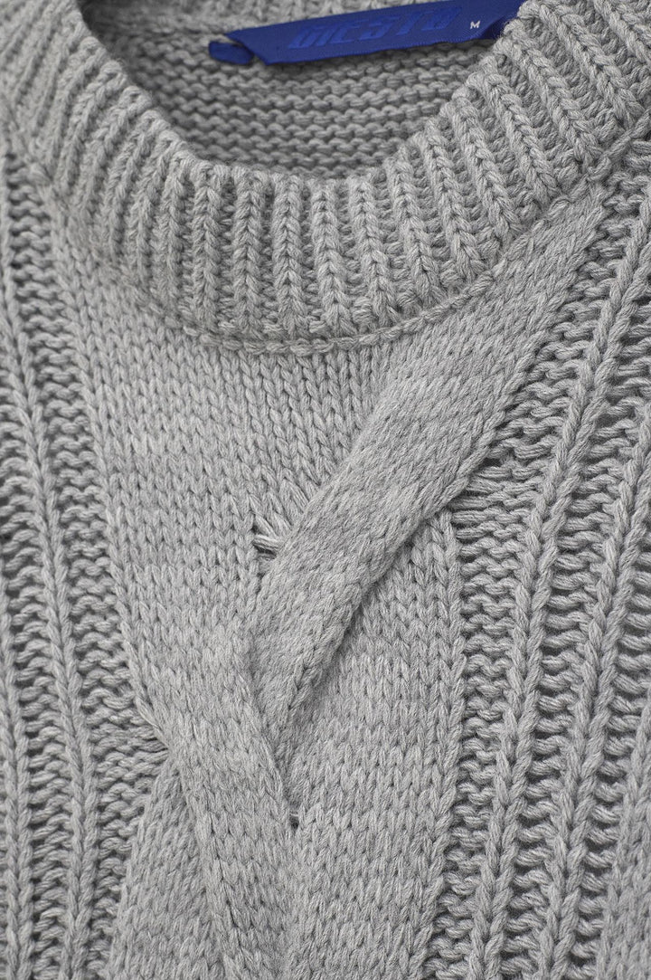 Giesto Pull en tricot gris à col rond texturé - Gris