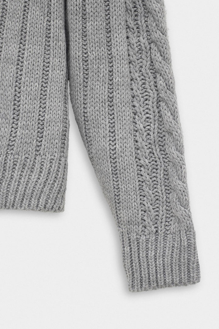 Giesto Pull en tricot gris à col rond texturé - Gris