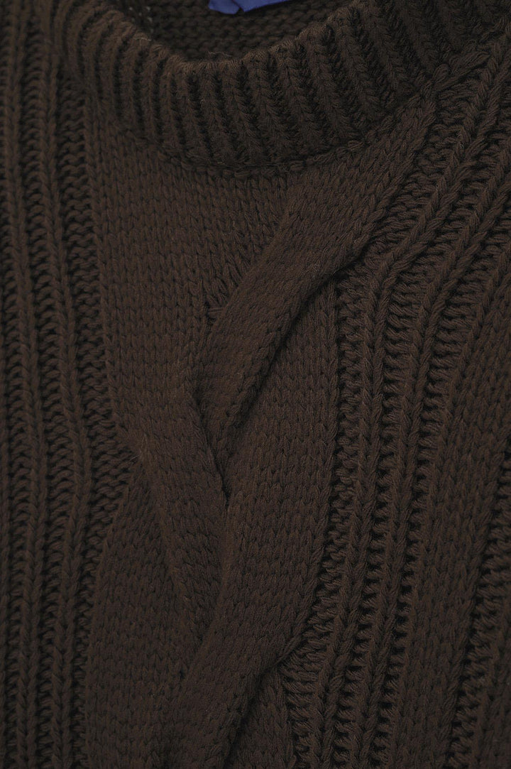 Giesto Pull en tricot marron à col rond texturé - Marron