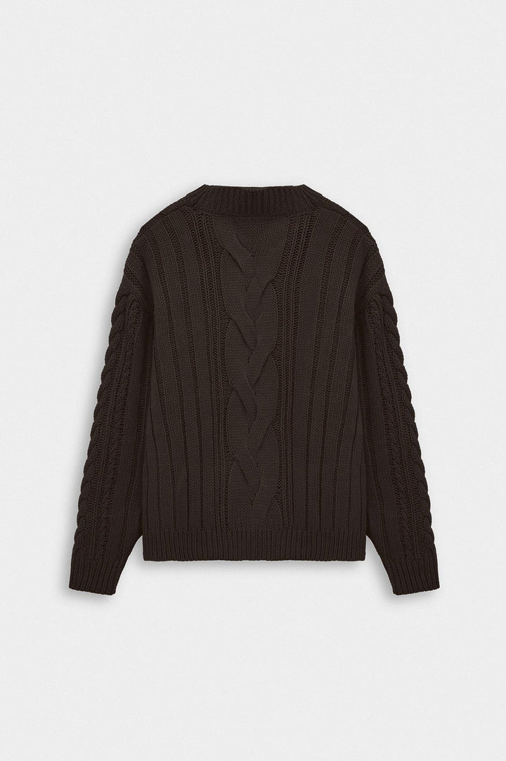 Giesto Pull en tricot marron à col rond texturé - Marron