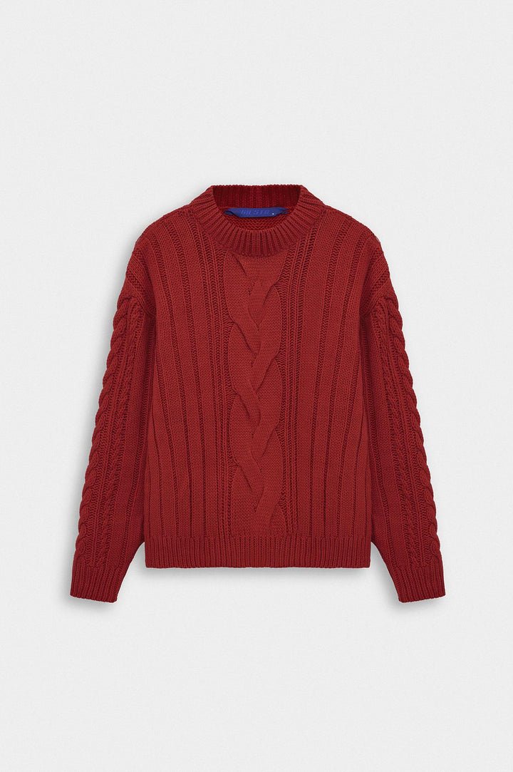 Giesto Pull en tricot rouge à col rond texturé - Rouge