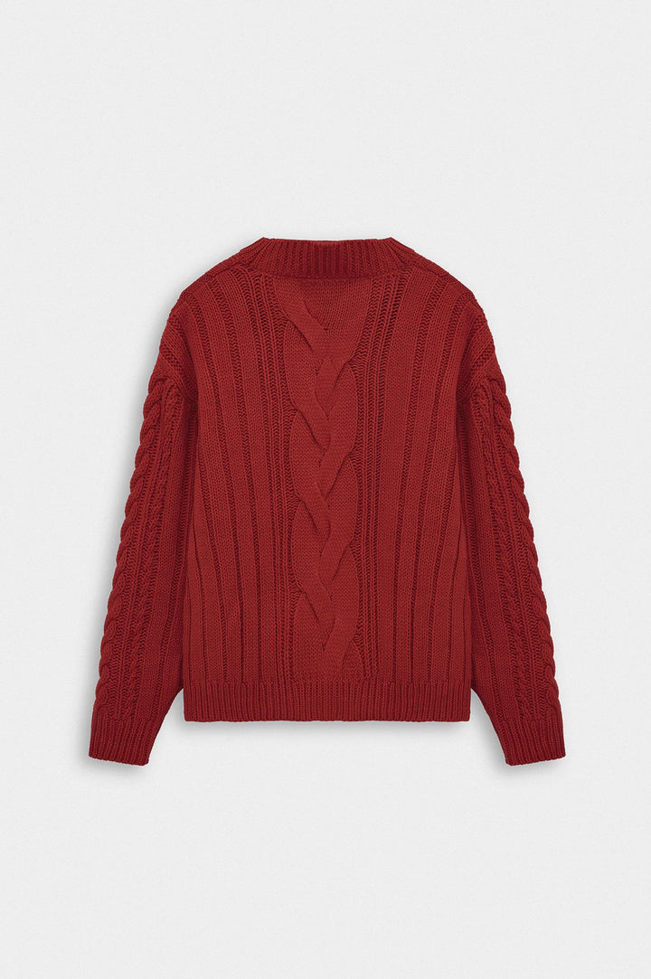 Giesto Pull en tricot rouge à col rond texturé - Rouge