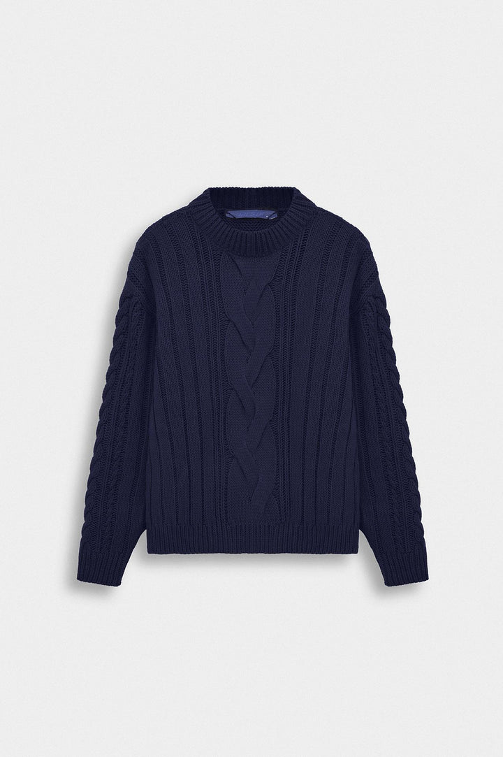 Giesto Pull en tricot bleu marine à col rond texturé - Bleu marine