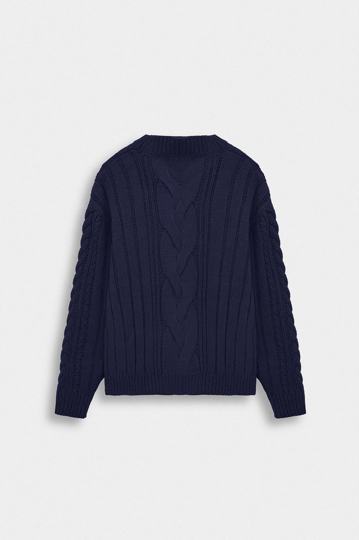 Giesto Pull en tricot bleu marine à col rond texturé - Bleu marine