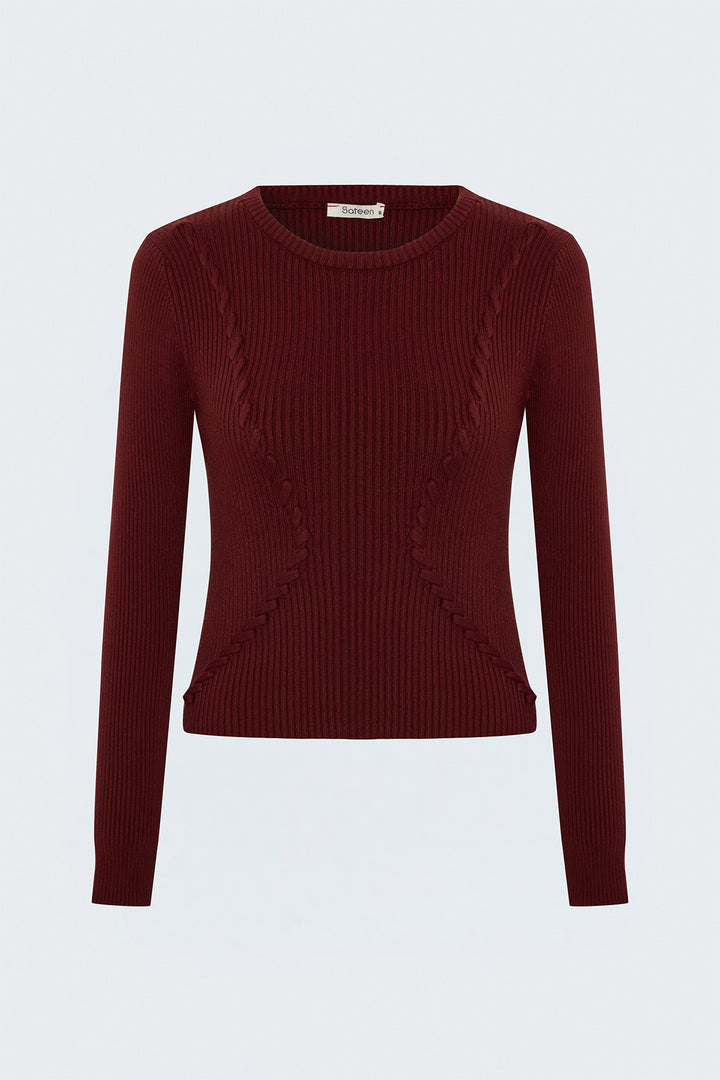 Sateen Pull à rayures tricotées - Bordeaux