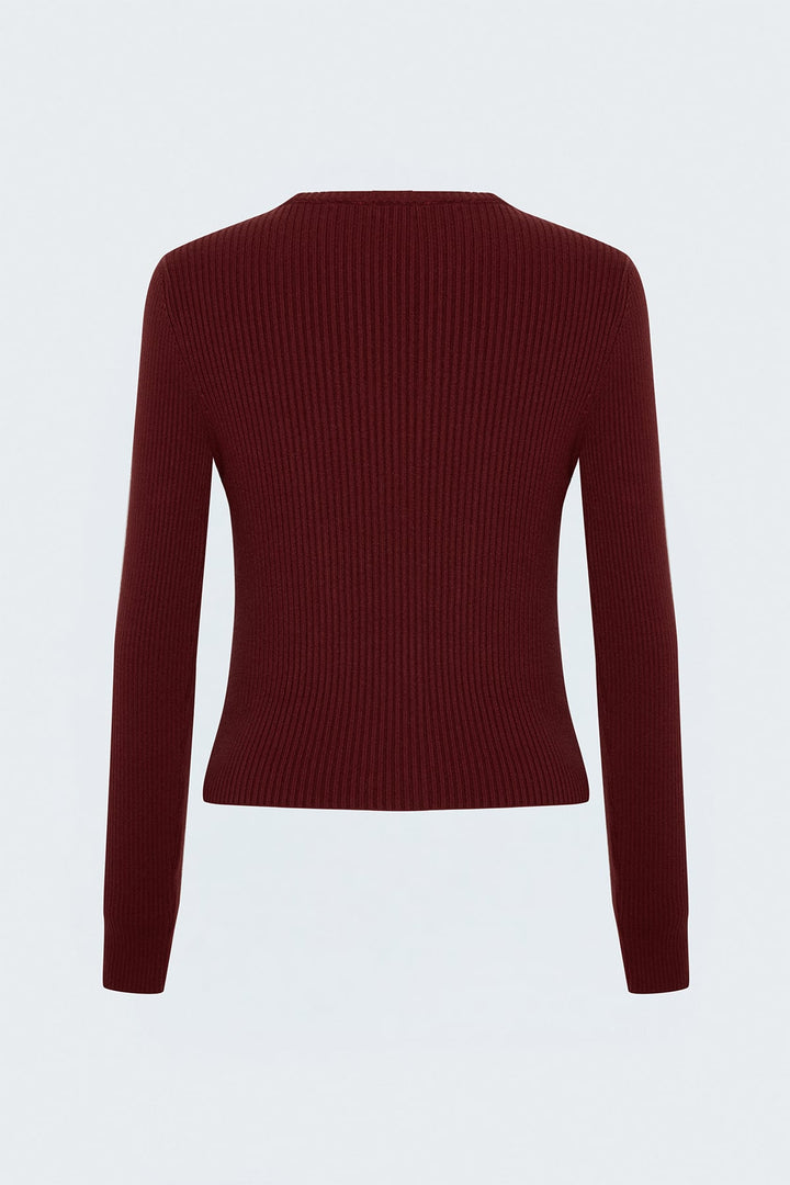 Sateen Pull à rayures tricotées - Bordeaux