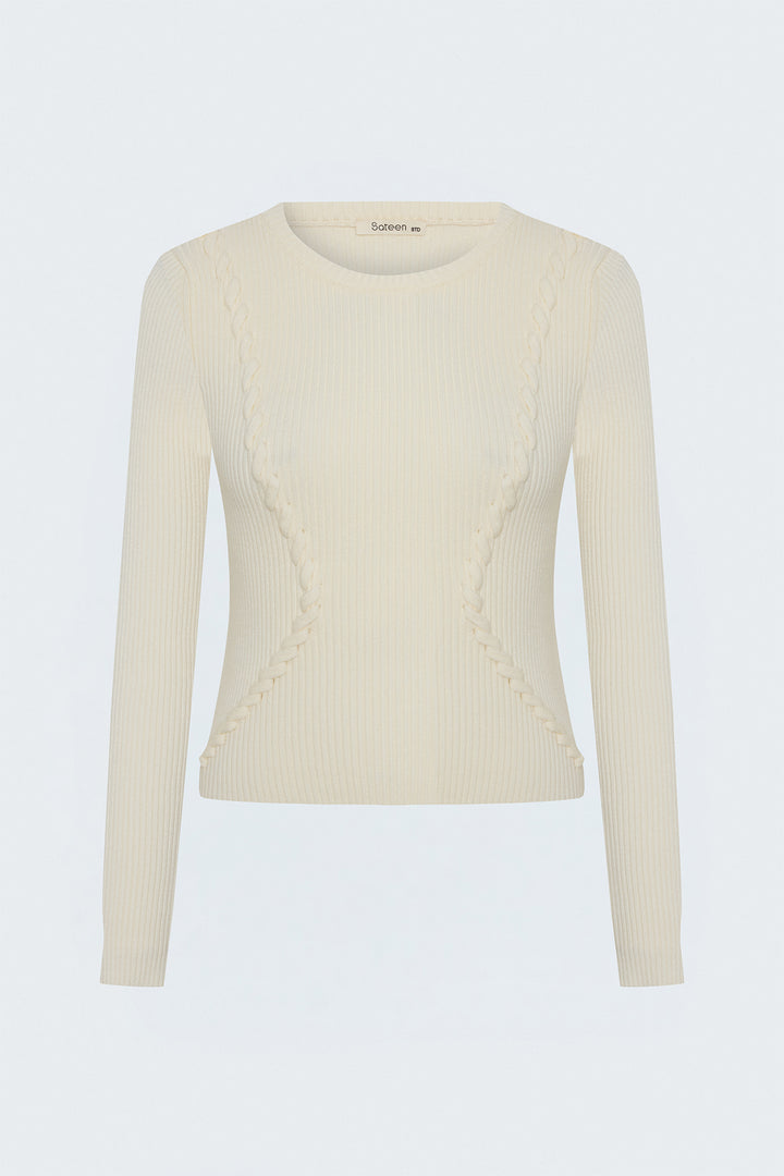 Sateen Pull à rayures tricotées - Écru