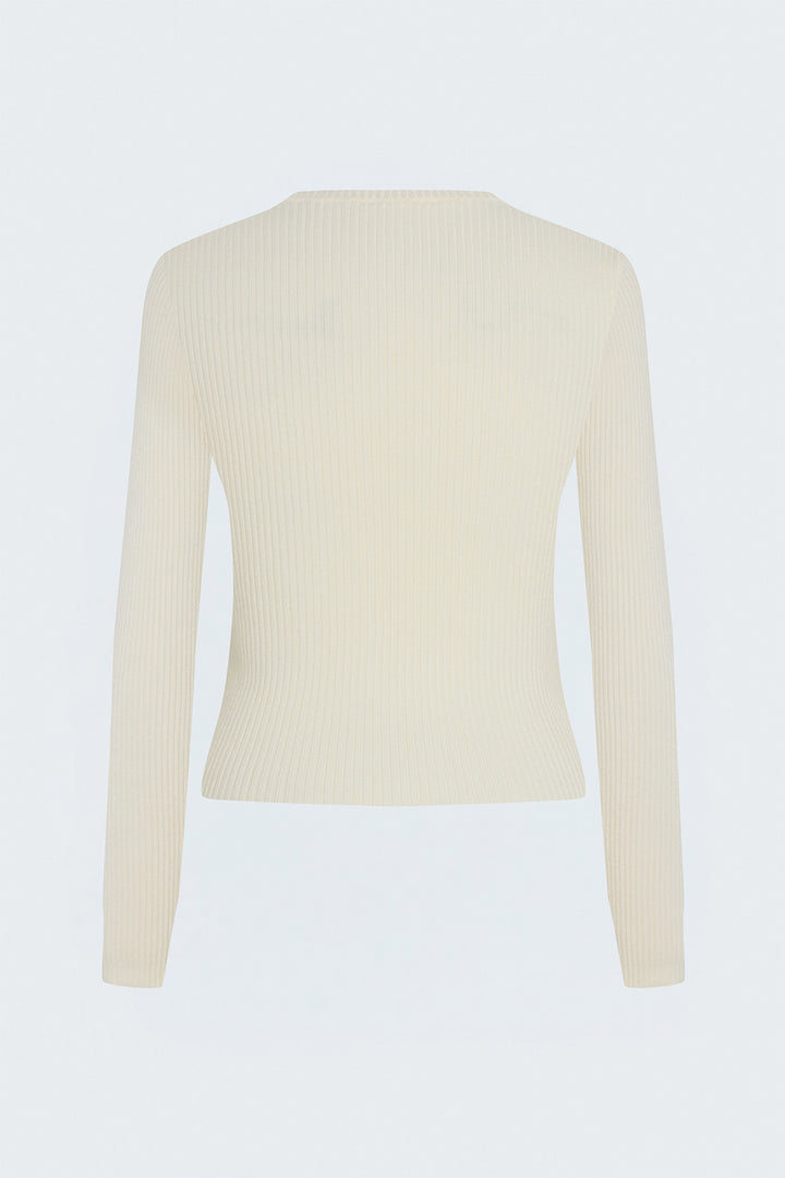 Sateen Pull à rayures tricotées - Écru