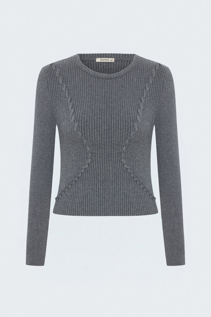 Sateen Pull à rayures tricotées - Gris