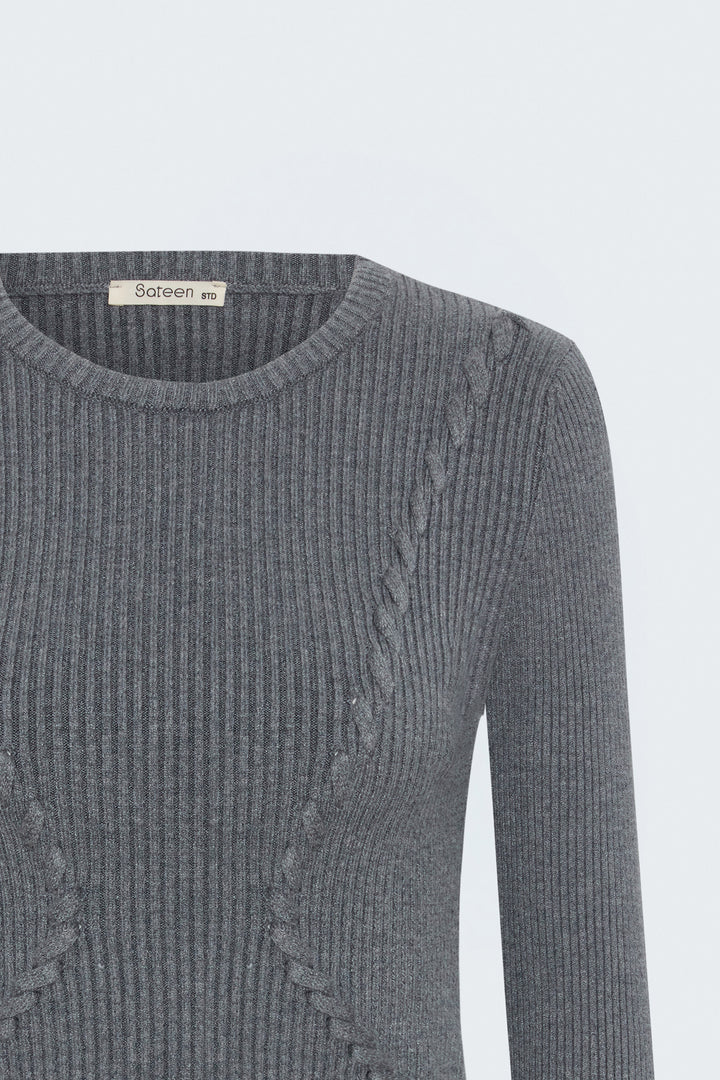 Sateen Pull à rayures tricotées - Gris