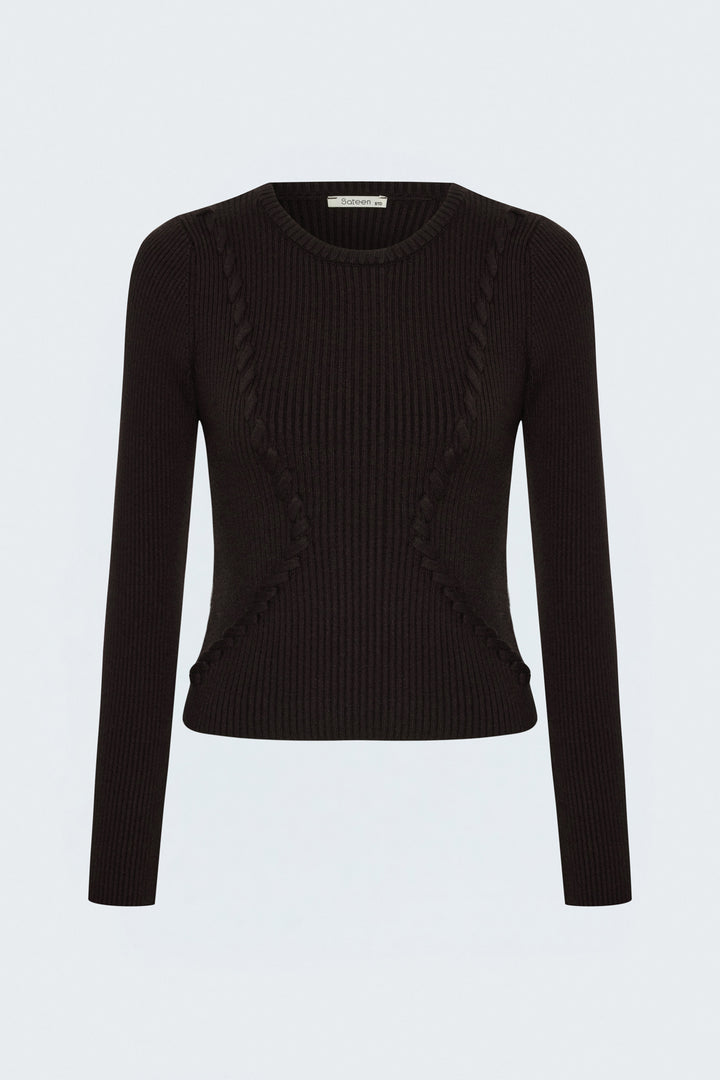 Sateen Pull à rayures tricotées - Marron