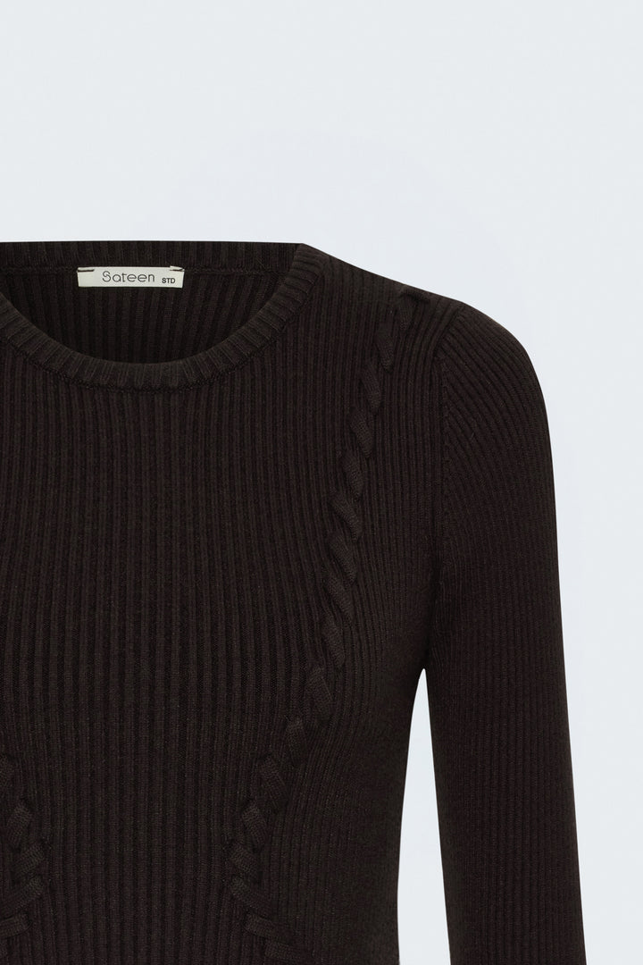 Sateen Pull à rayures tricotées - Marron