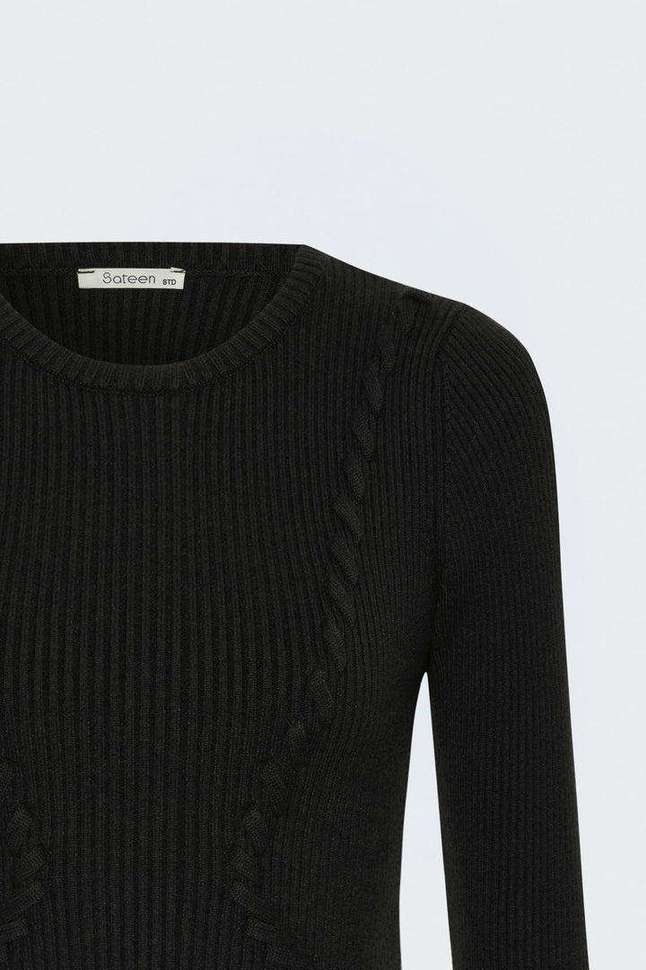 Sateen Pull tricot à bande tissée - Noir