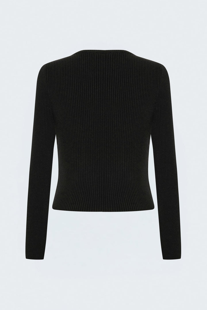 Sateen Pull tricot à bande tissée - Noir