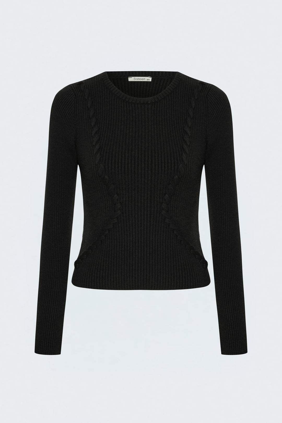 Sateen Pull tricot à bande tissée - Noir