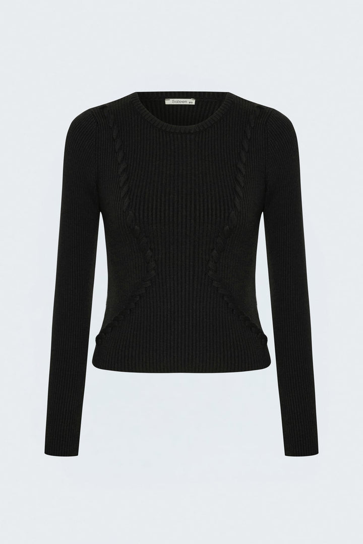 Sateen Pull tricot à bande tissée - Noir