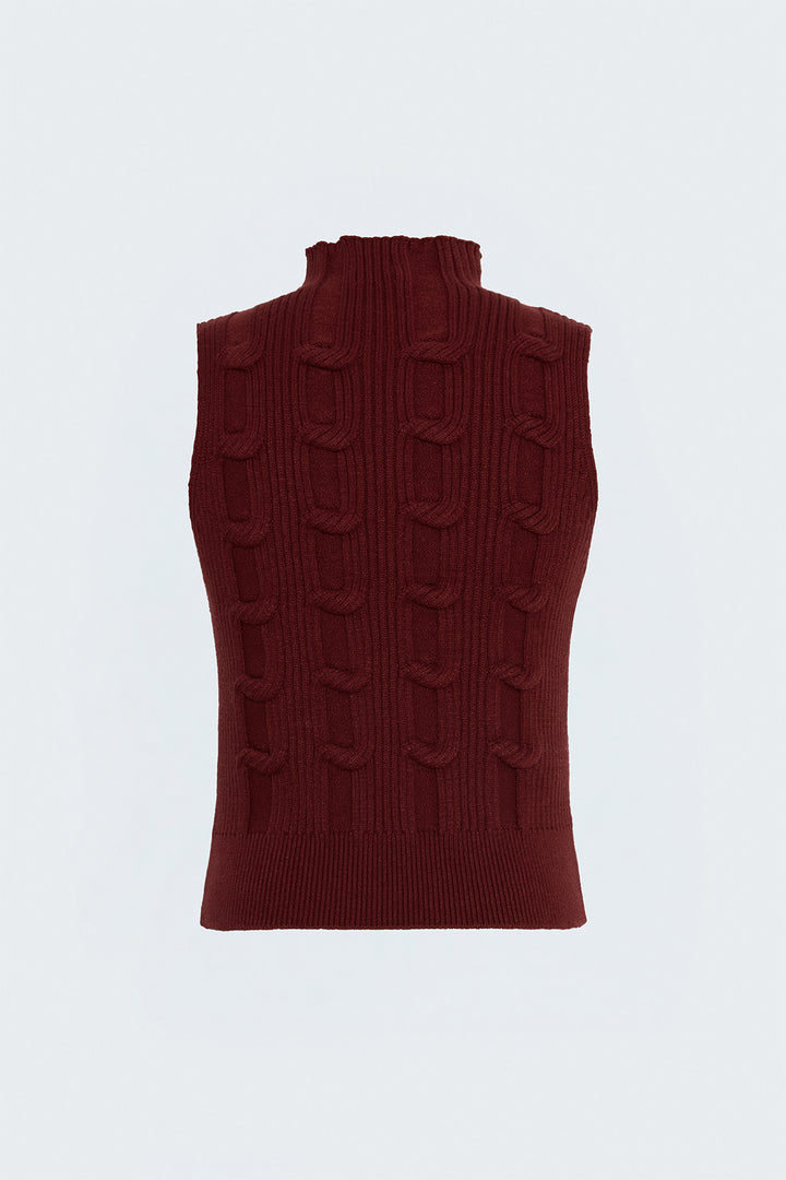 Sateen Pull sans manches tressé - Bordeaux