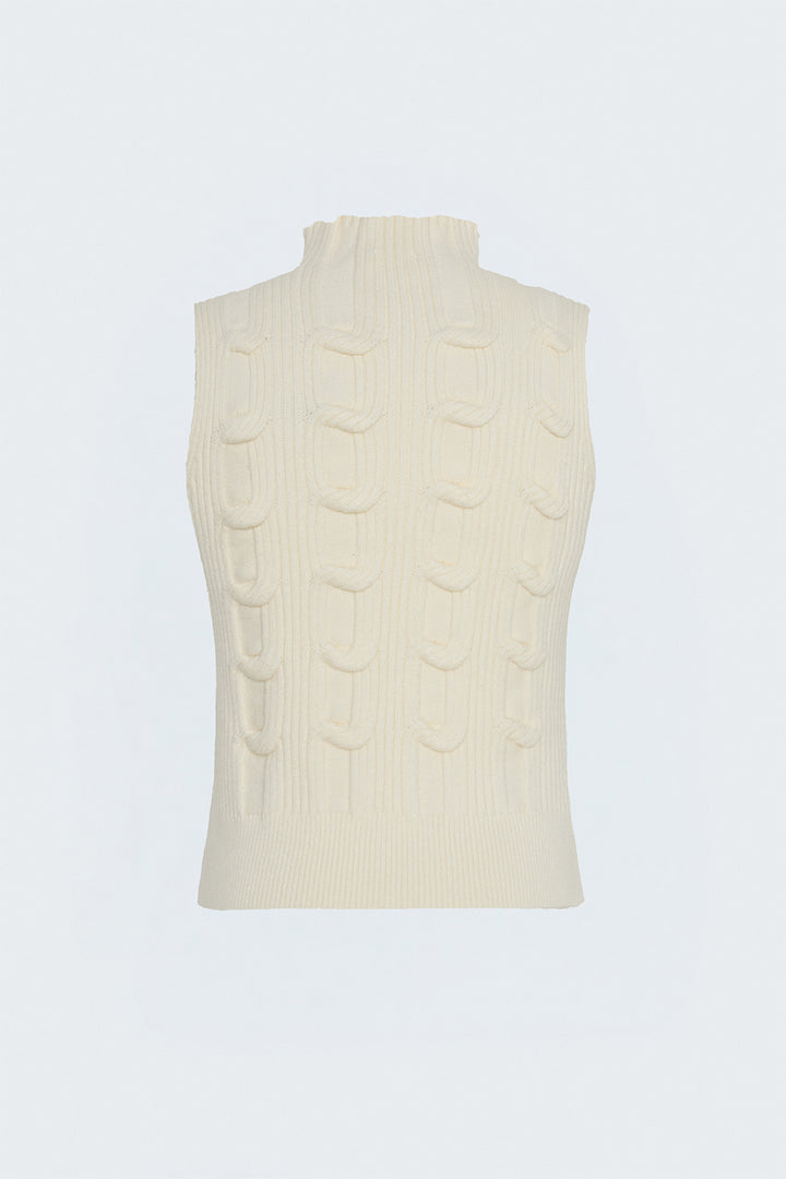 Sateen Pull sans manches tressé - Écru