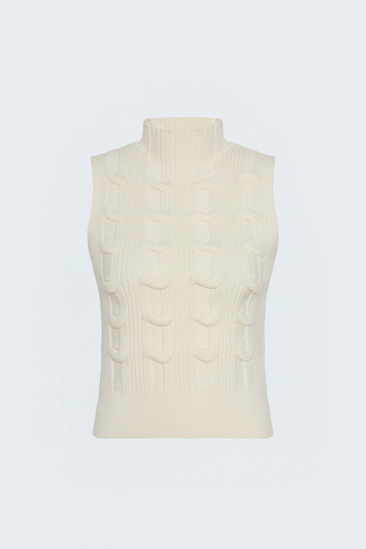 Sateen Pull sans manches tressé - Écru