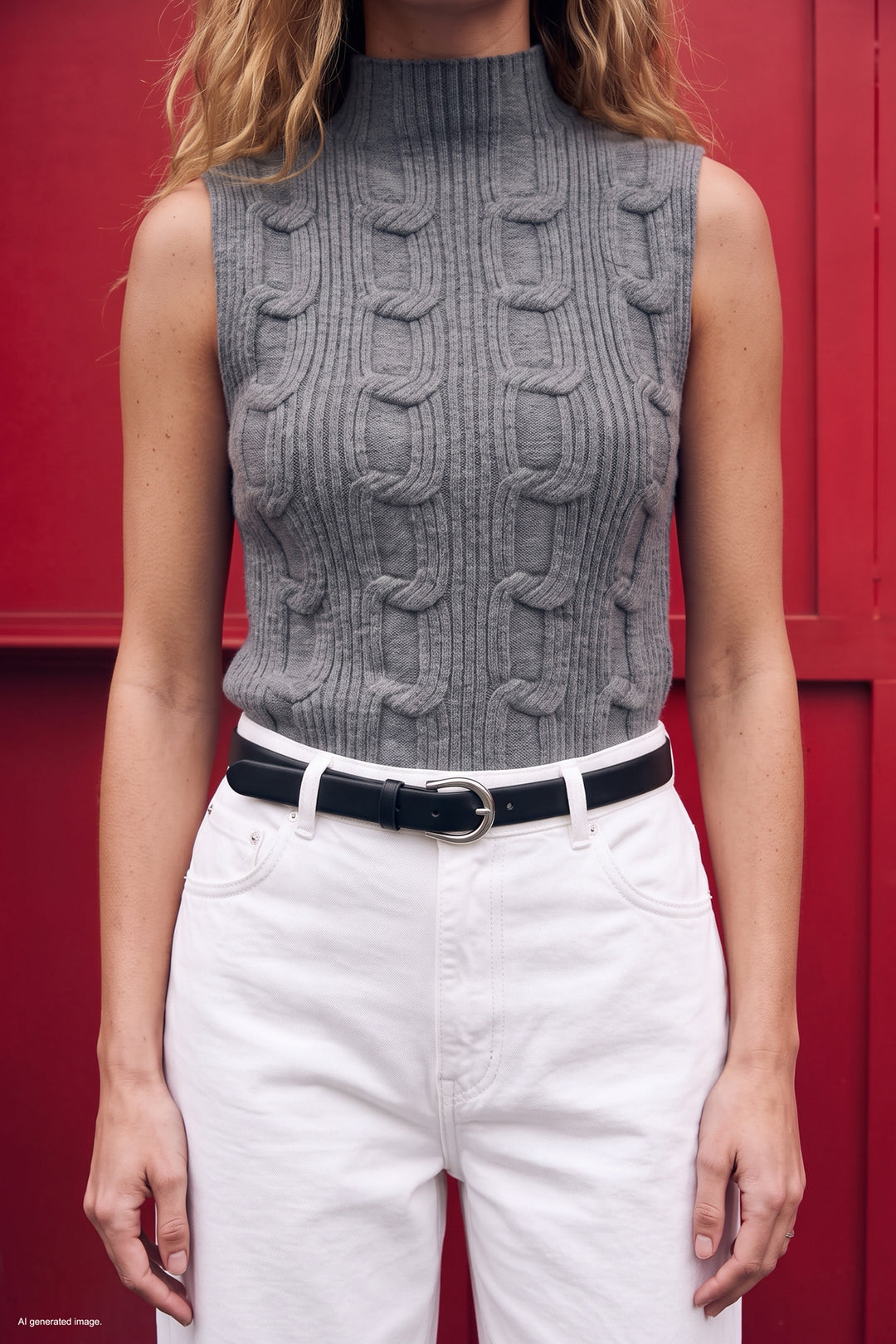 Sateen Pull sans manches tressé - Gris