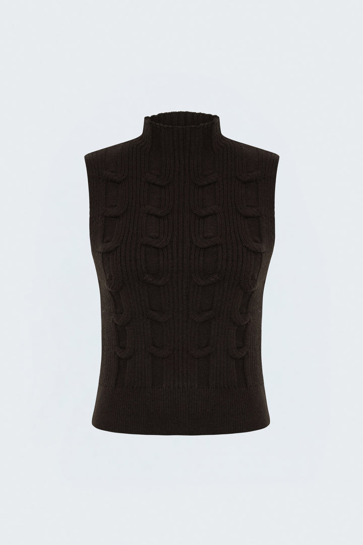 Sateen Pull sans manches tressé - Marron