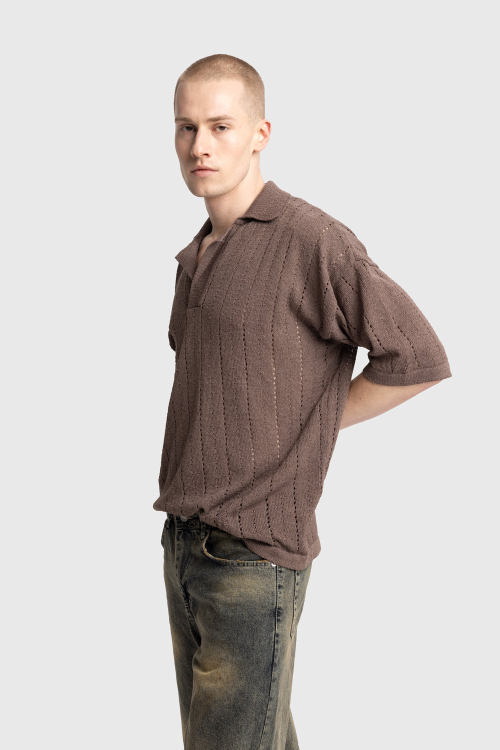 Giesto T-Shirt Tricot Tissé - Marron
