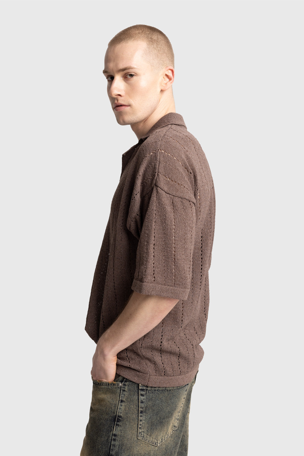 Giesto T-Shirt Tricot Tissé - Marron