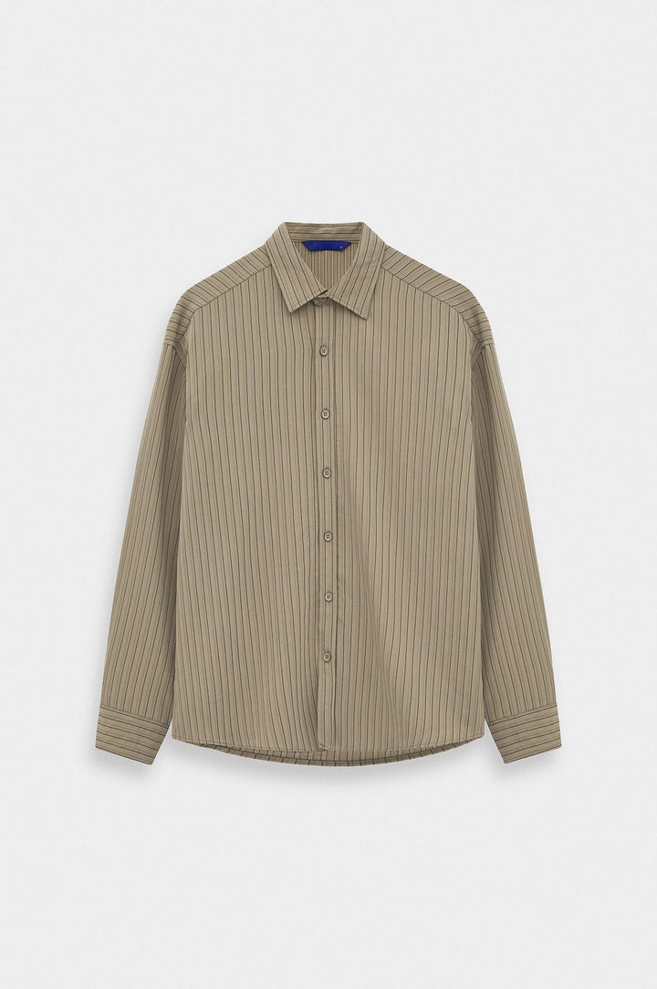 Giesto Chemise en Modal Rayée Beige Oversize - Beige