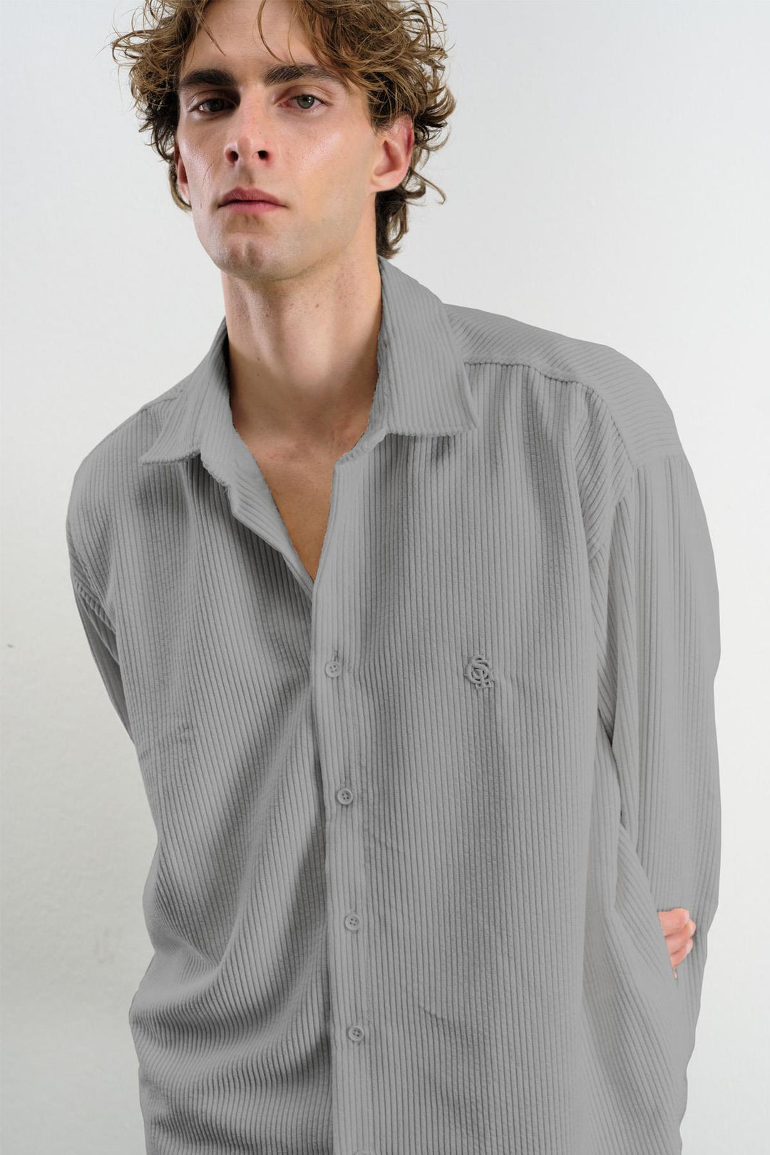 Giesto Chemise en Velours Gris oversize drapée - Gris