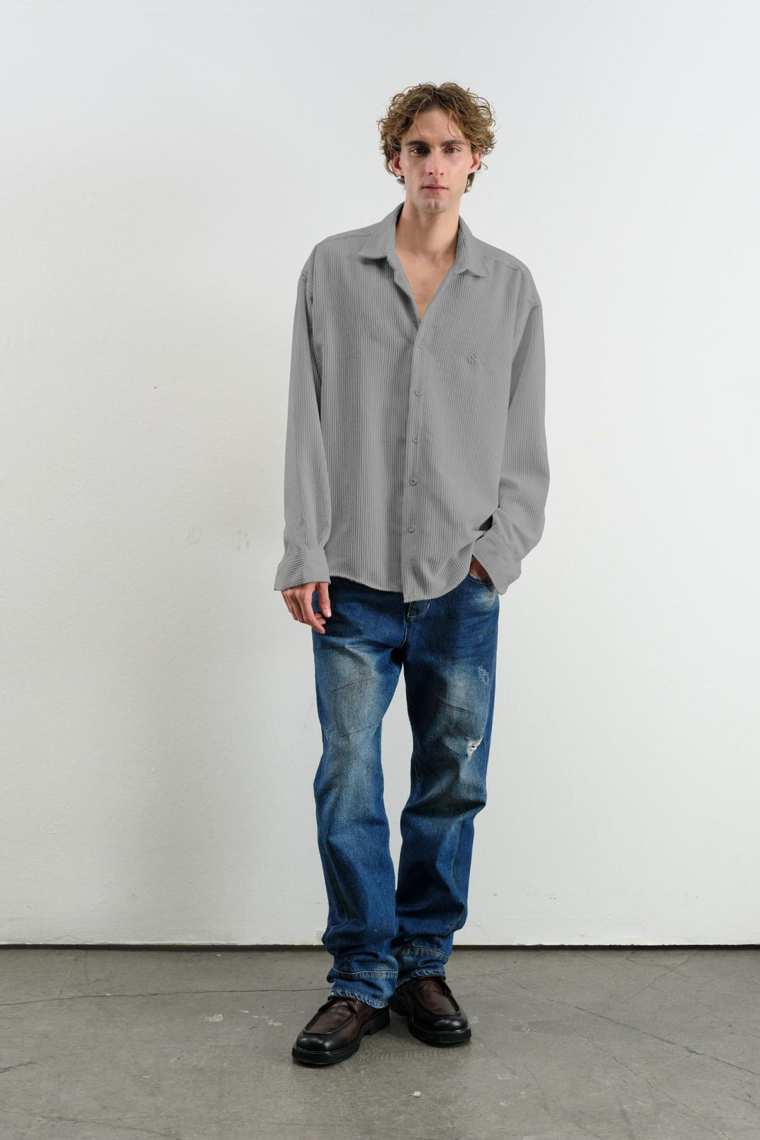 Giesto Chemise en Velours Gris oversize drapée - Gris