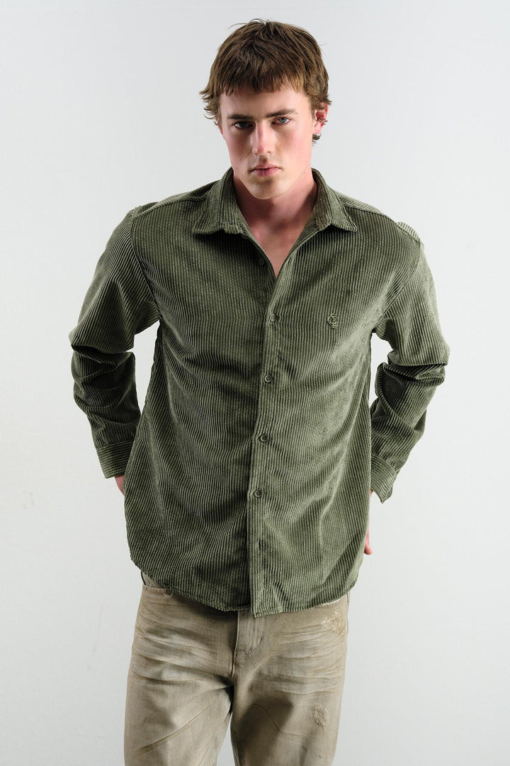 Giesto Chemise oversize en velours kaki - Kaki