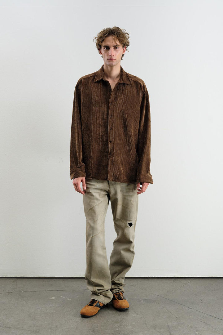 Giesto Chemise en Velours Marron oversize drapée - Marron