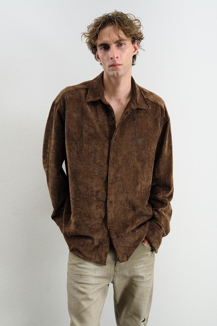Giesto Chemise en Velours Marron oversize drapée - Marron