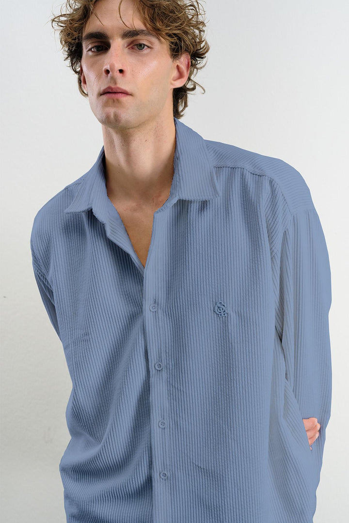 Giesto Chemise en Velours Bleu oversize drapée - Bleu