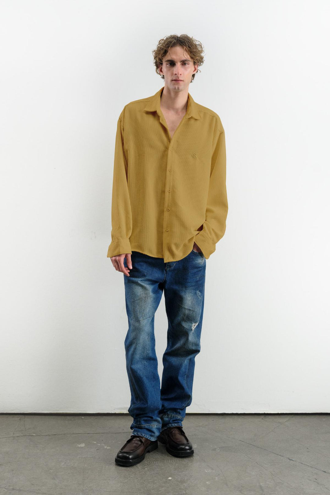 Giesto Chemise en Velours Jaune oversize drapée - Jaune