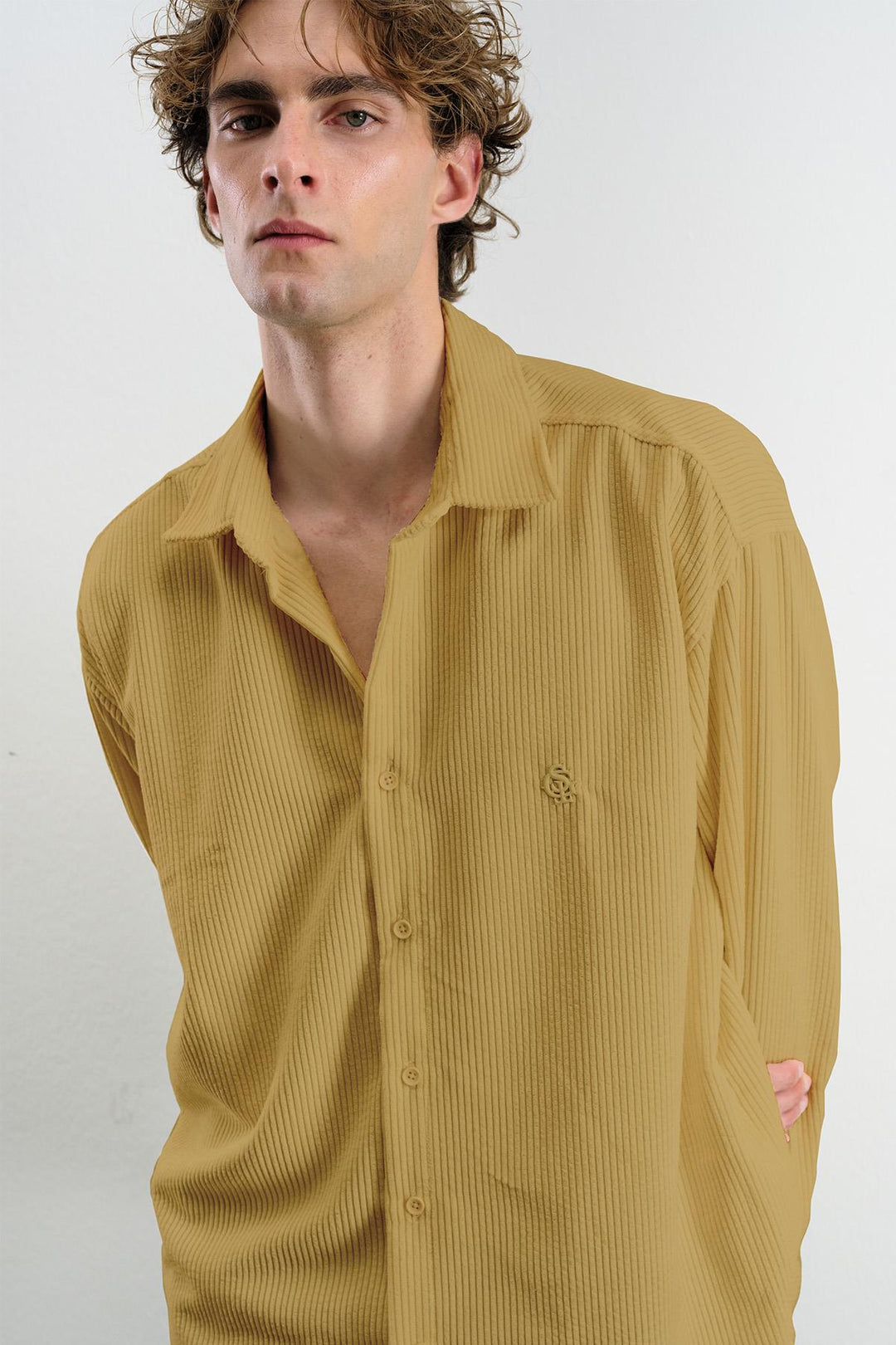 Giesto Chemise en Velours Jaune oversize drapée - Jaune