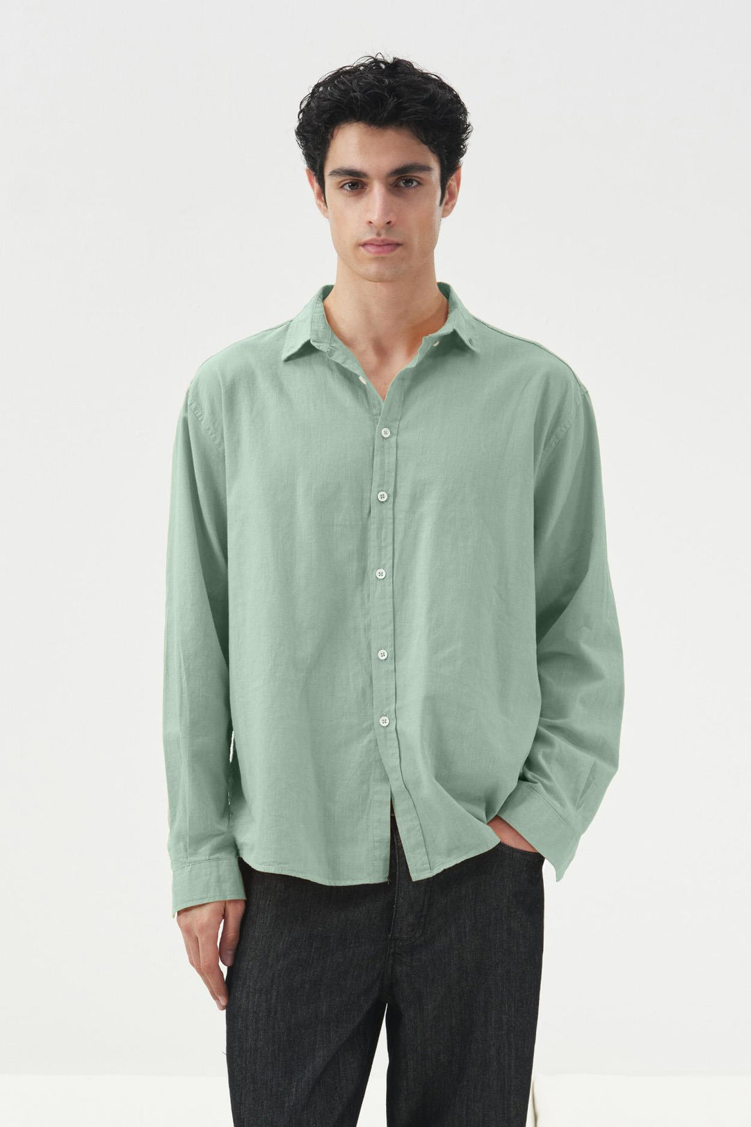 Giesto Chemise en lin frais menthe oversize à plis tombants - Menthe