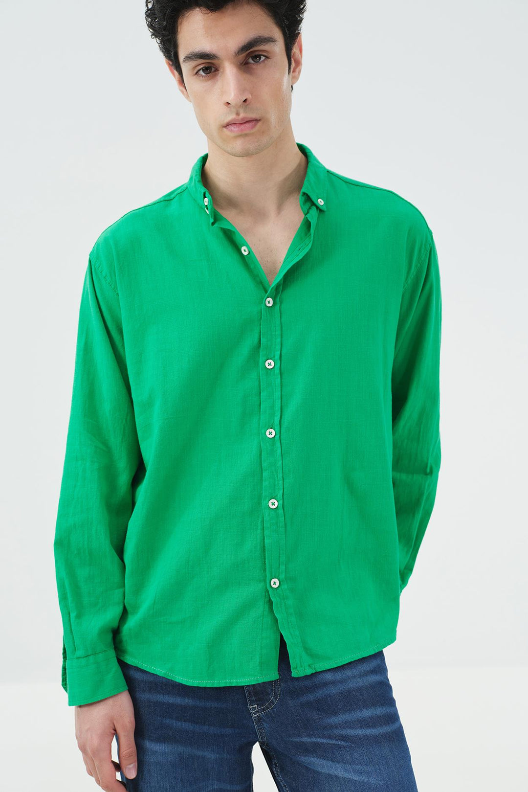 Giesto Chemise en lin frais verte oversize - Vert