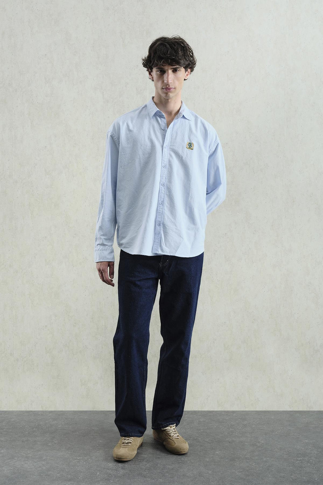 Giesto Chemise bleue brodée Oxford - Bleu