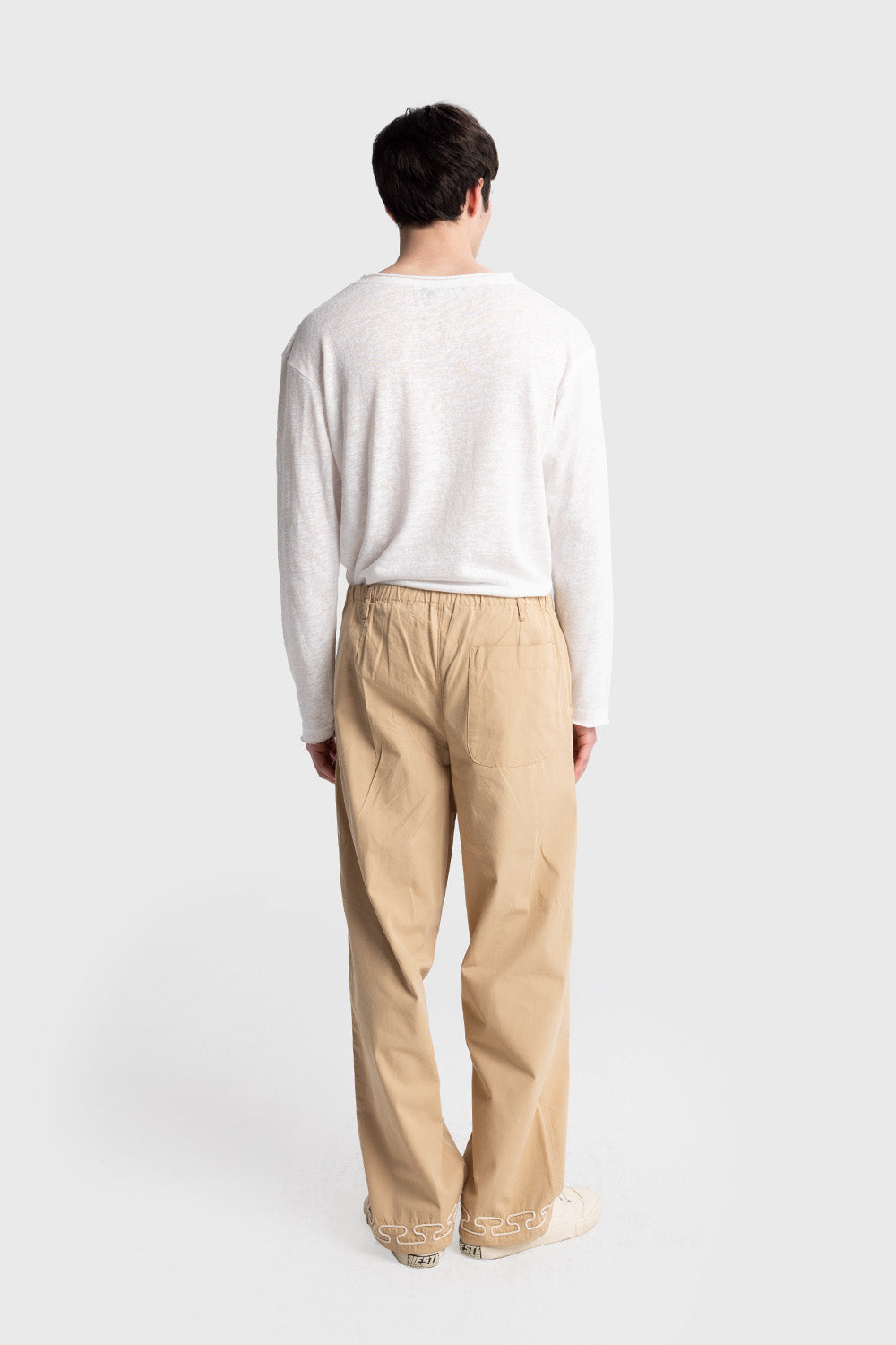 Giesto Pantalon en popeline avec broderies sur le bas - Tabac
