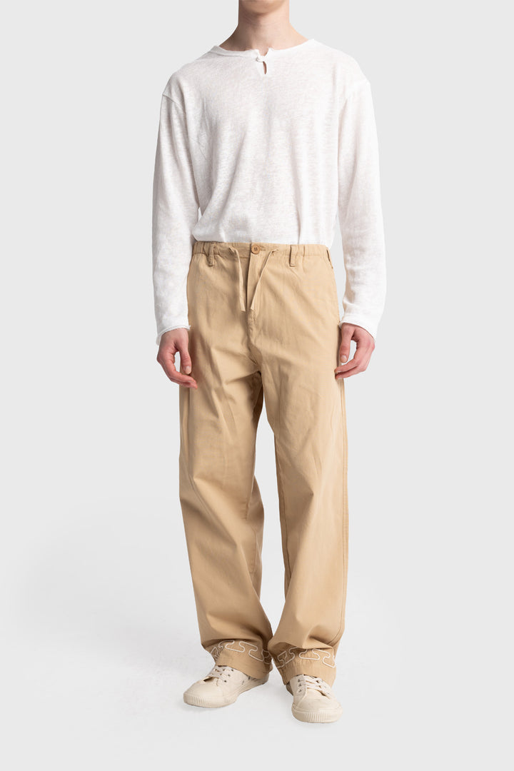 Giesto Pantalon en popeline avec broderies sur le bas - Tabac