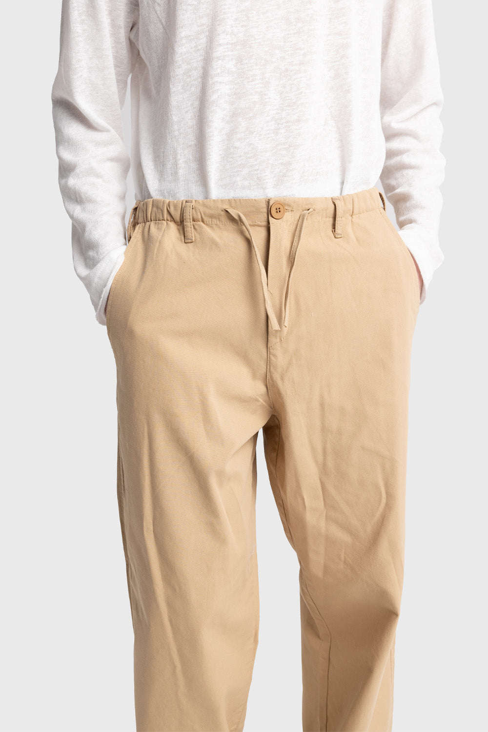 Giesto Pantalon en popeline avec broderies sur le bas - Tabac