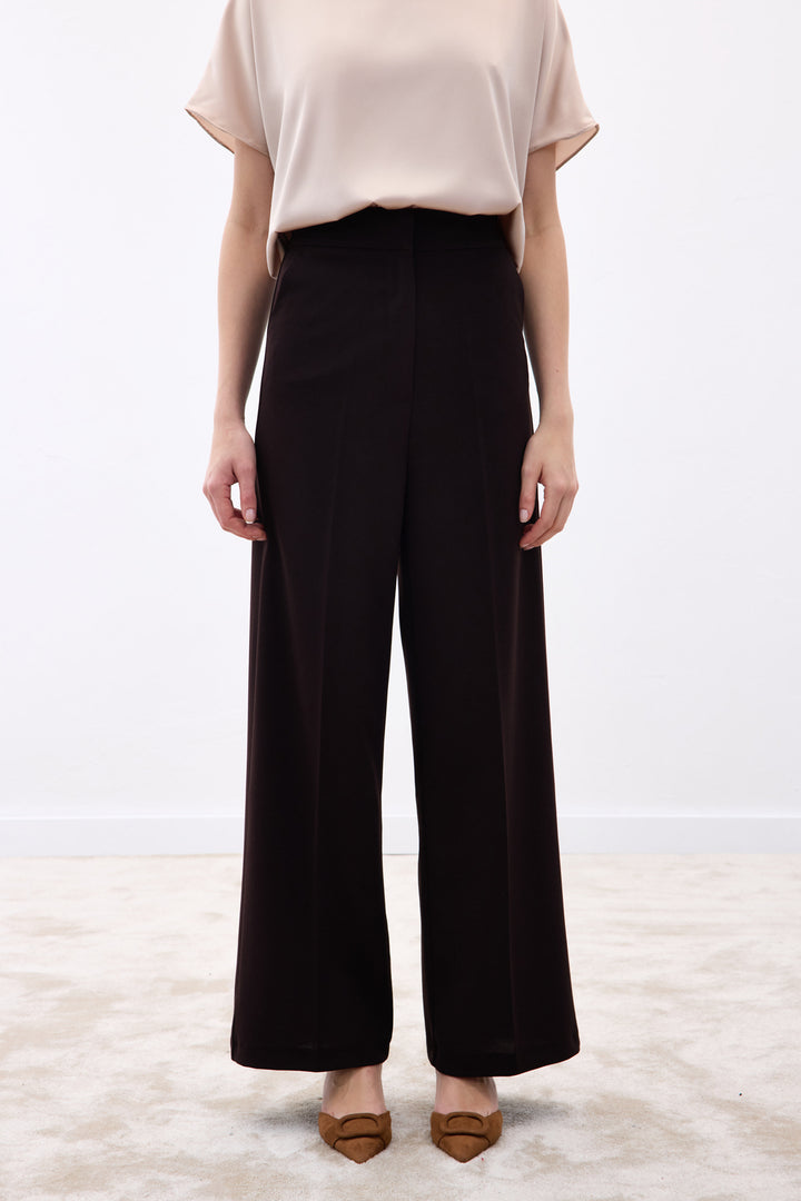 Sateen Pantalon Palazzo en Crêpe - Marron