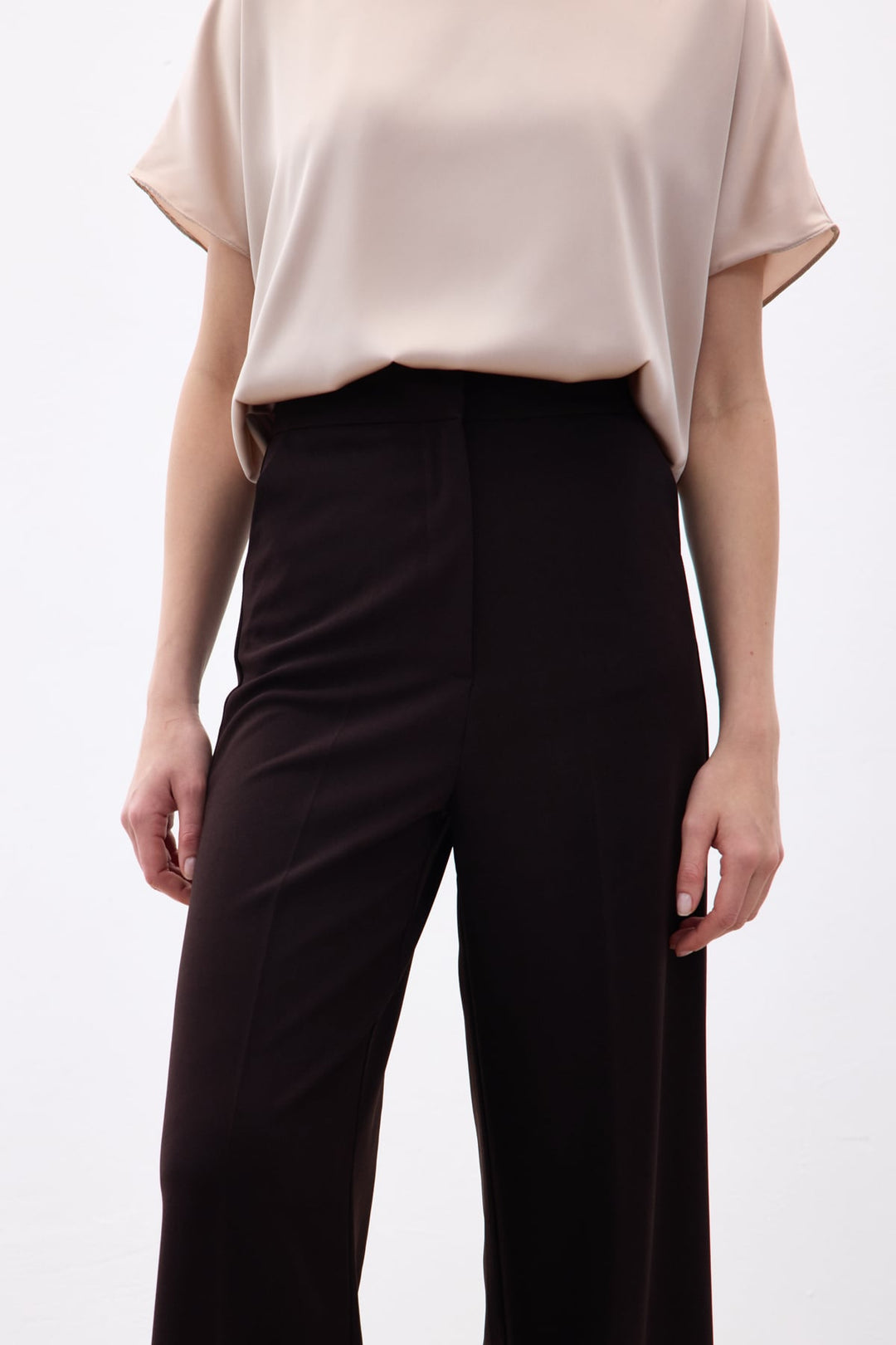 Sateen Pantalon Palazzo en Crêpe - Marron