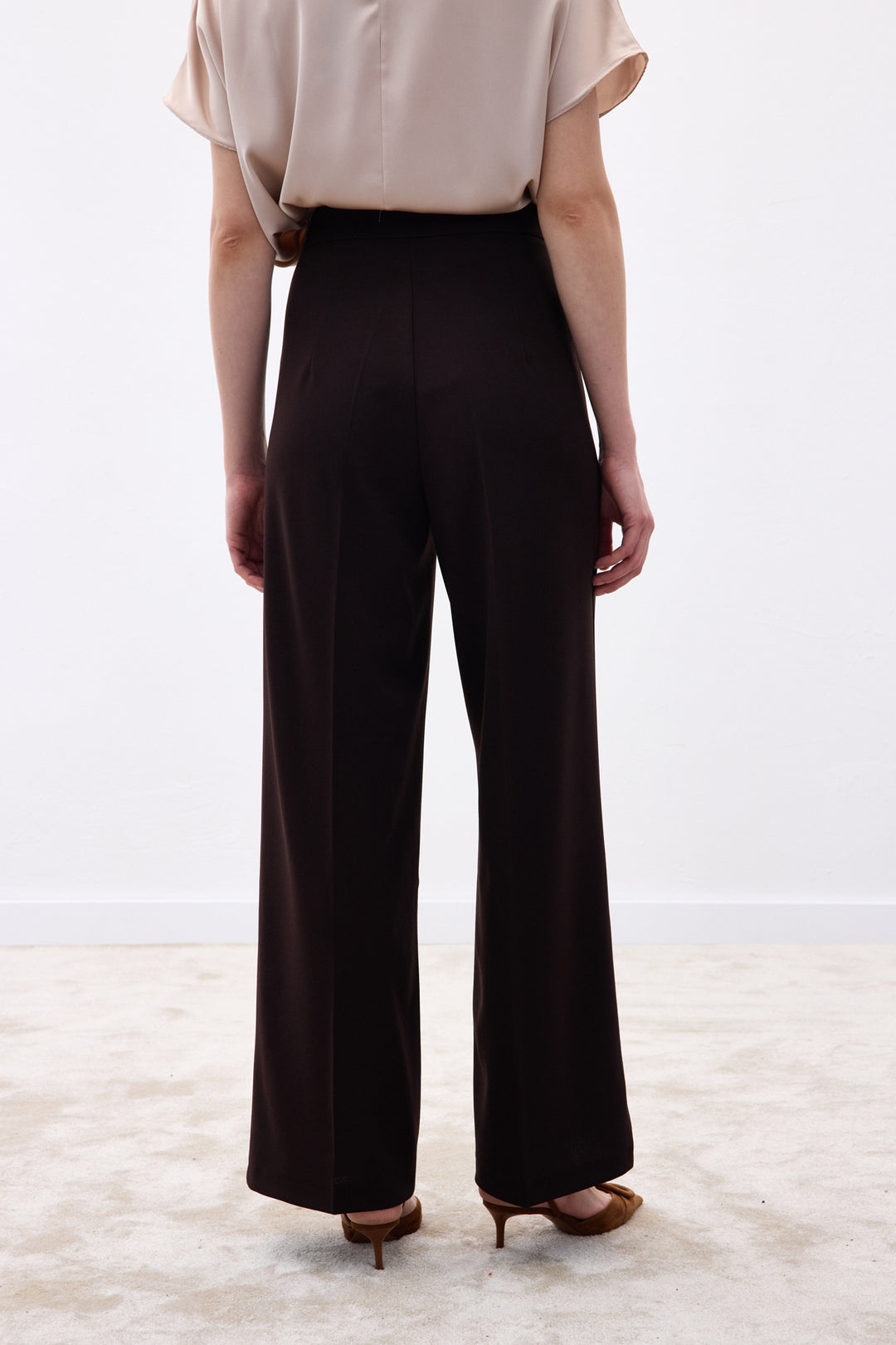 Sateen Pantalon Palazzo en Crêpe - Marron
