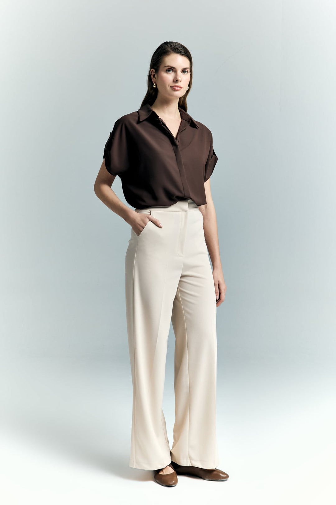 Sateen Pantalon Palazzo en Crêpe - Pierre