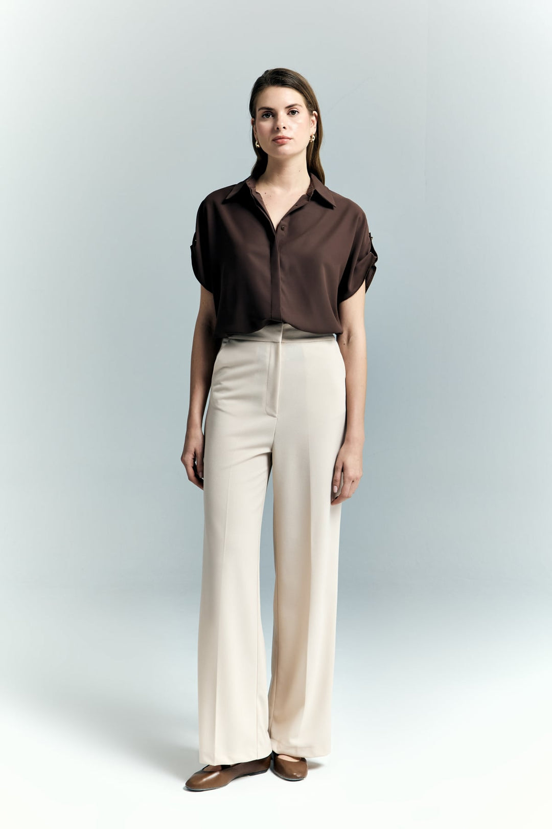 Sateen Pantalon Palazzo en Crêpe - Pierre